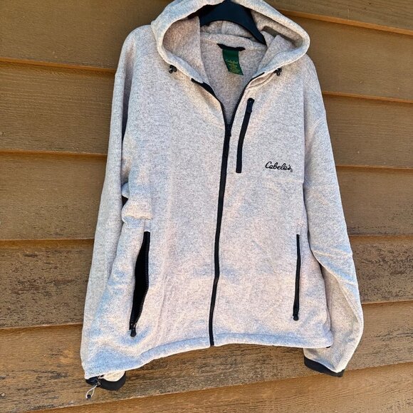 Cabela's Hooded Sweatshirts Beige Zip Up Sweater Sweatshirt Size L - Picture 7 of 11